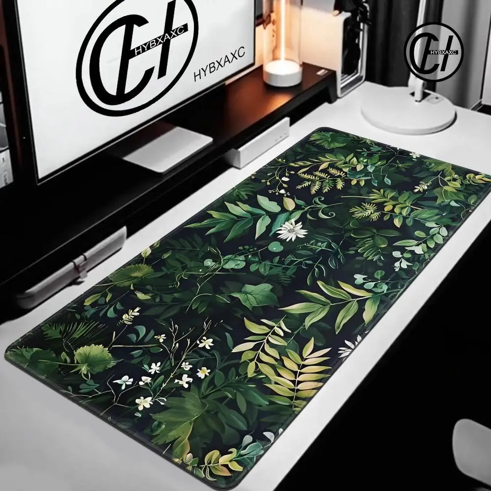 Forest Gaming Mouse Pad Vintage Floral Green Leaves Aesthetic Large Gaming Mousepad Gamer Desk Mat Nature Inspired Desk Mat