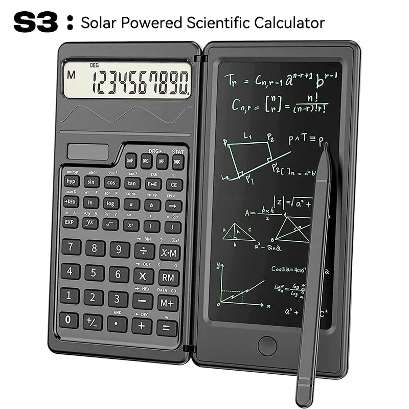 Solar Powered Scientific Calculator & 6 Inch Writing Tablet Foldable 10 Digit LCD Display For Office Student Teachers Accountant