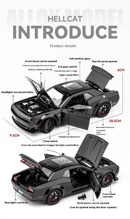 1:24 Dodge Challenger SRT Hellcat Redeye Super Muscle Car Alloy Metal Diecast Car Model Collecting Hobby Decorative Gift Friend