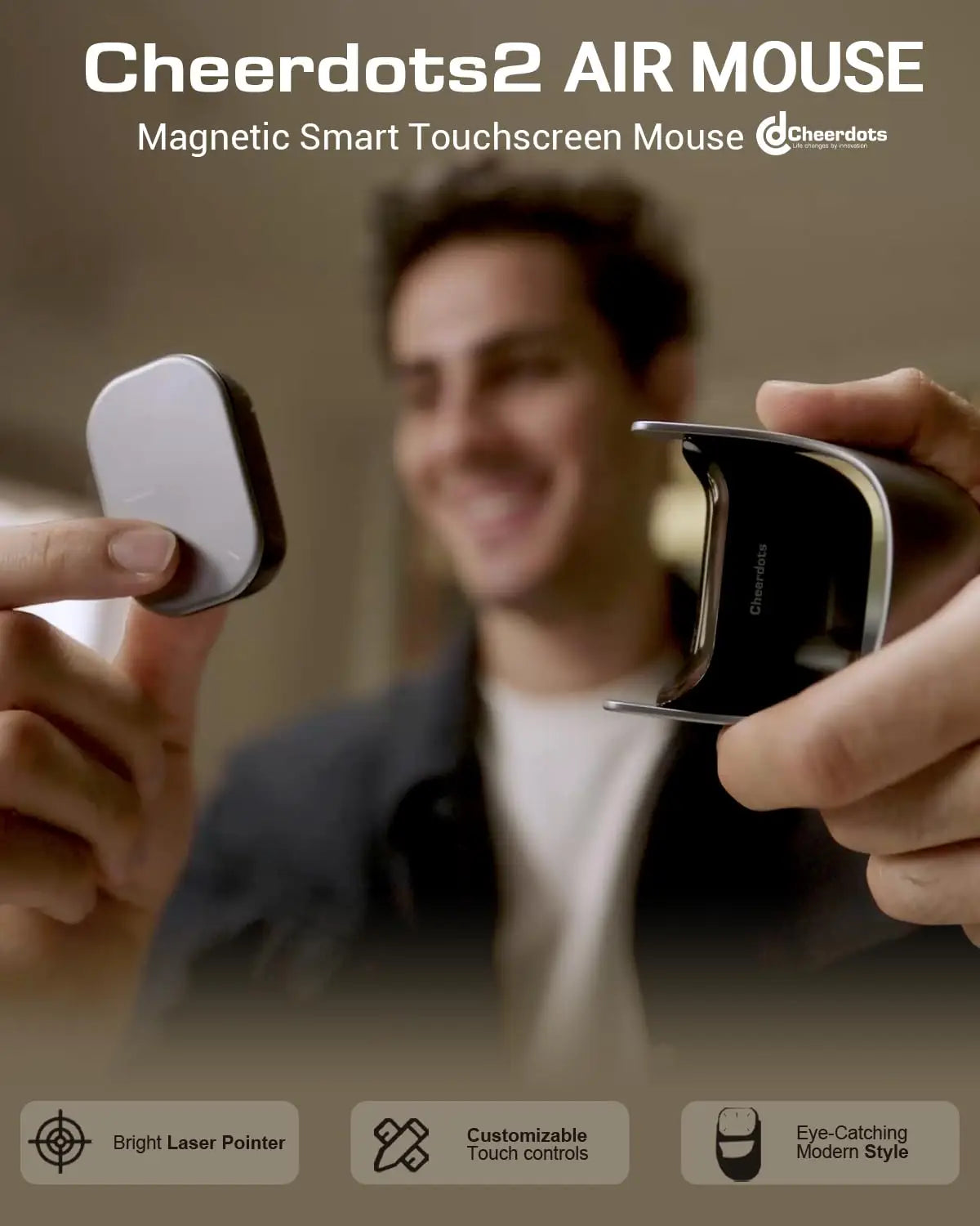 Cheerdots 2 Detachable Air Mouse Bluetooth Wireless Touchpad Laser AI Recording ChatGPT Mobile Presenter Remote Control Custom