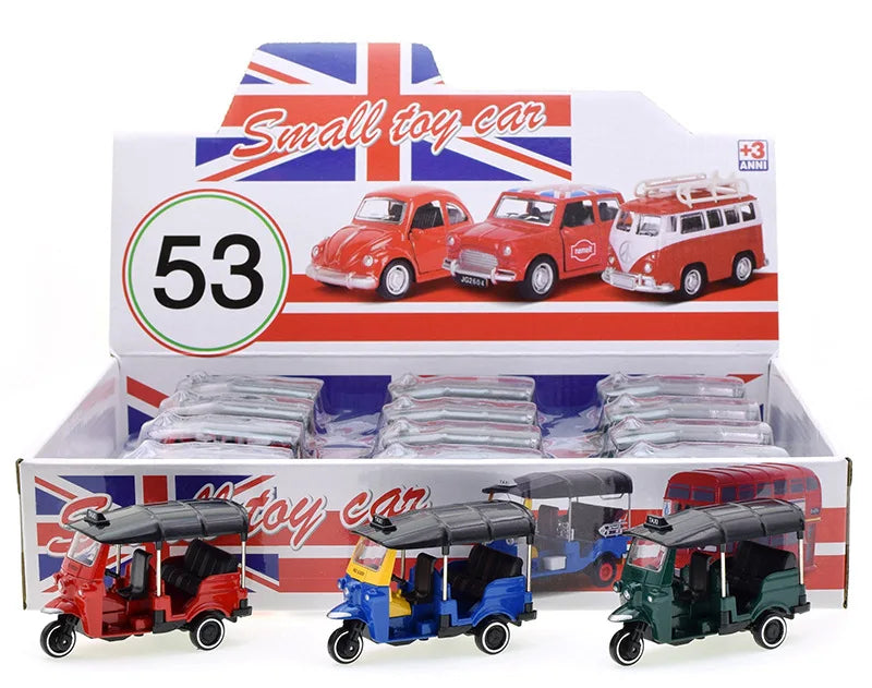 Cute Diecast Alloy Metal Car Bus Motor Tricycle Motorcycle Taxi Model Toy Children Birthday Gift