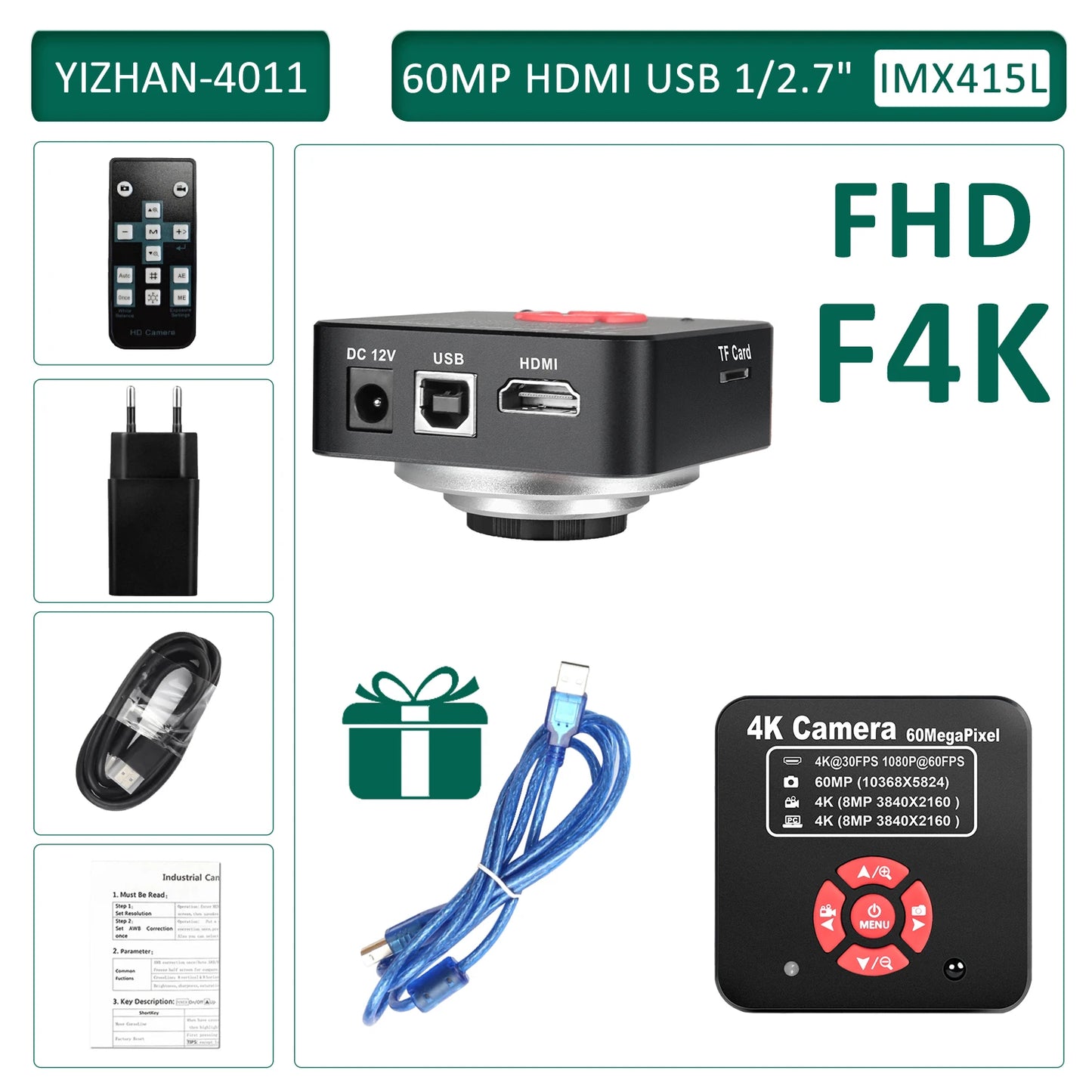 60MP 4K UHD Digital Microscope For Electronics 215x 5x Electronic Magnification Soldering Microscope Software WithSturdy Bracket
