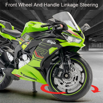 1:12 Kawasaki NIJIA ZX-6R Motorcycle Alloy Model Cars Toys Rubber Tires Wheel Shock Absorpoon Vehicle for Children Festival Gift