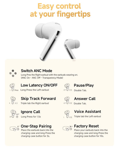 QCY MeloBuds Pro ANC Wireless Earphones 46dB Active Noise Cancellation Earbud Bluetooth 5.3 Hi-Res Audio with LDAC Headphones