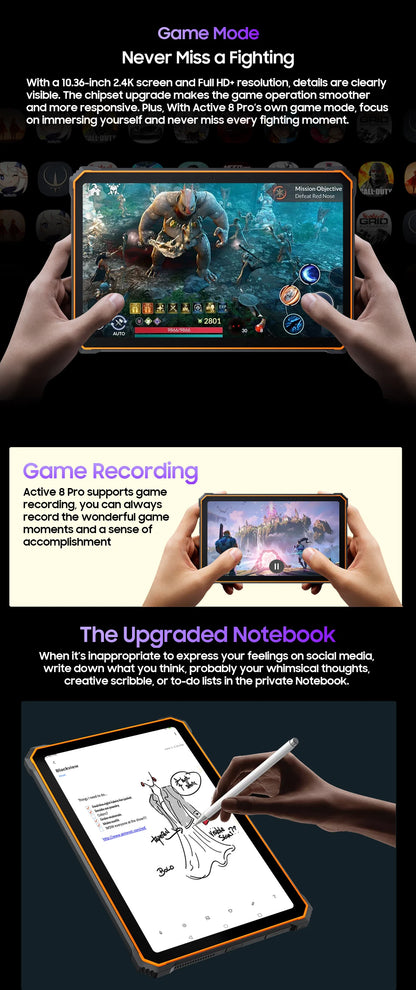 Blackview Active 8 Pro 16GB 256GB Tablet PC 22000mAh Battery Android 14 10.36" inch 2.4K Display 16MP+ 48MP Camera Rugged Tablet