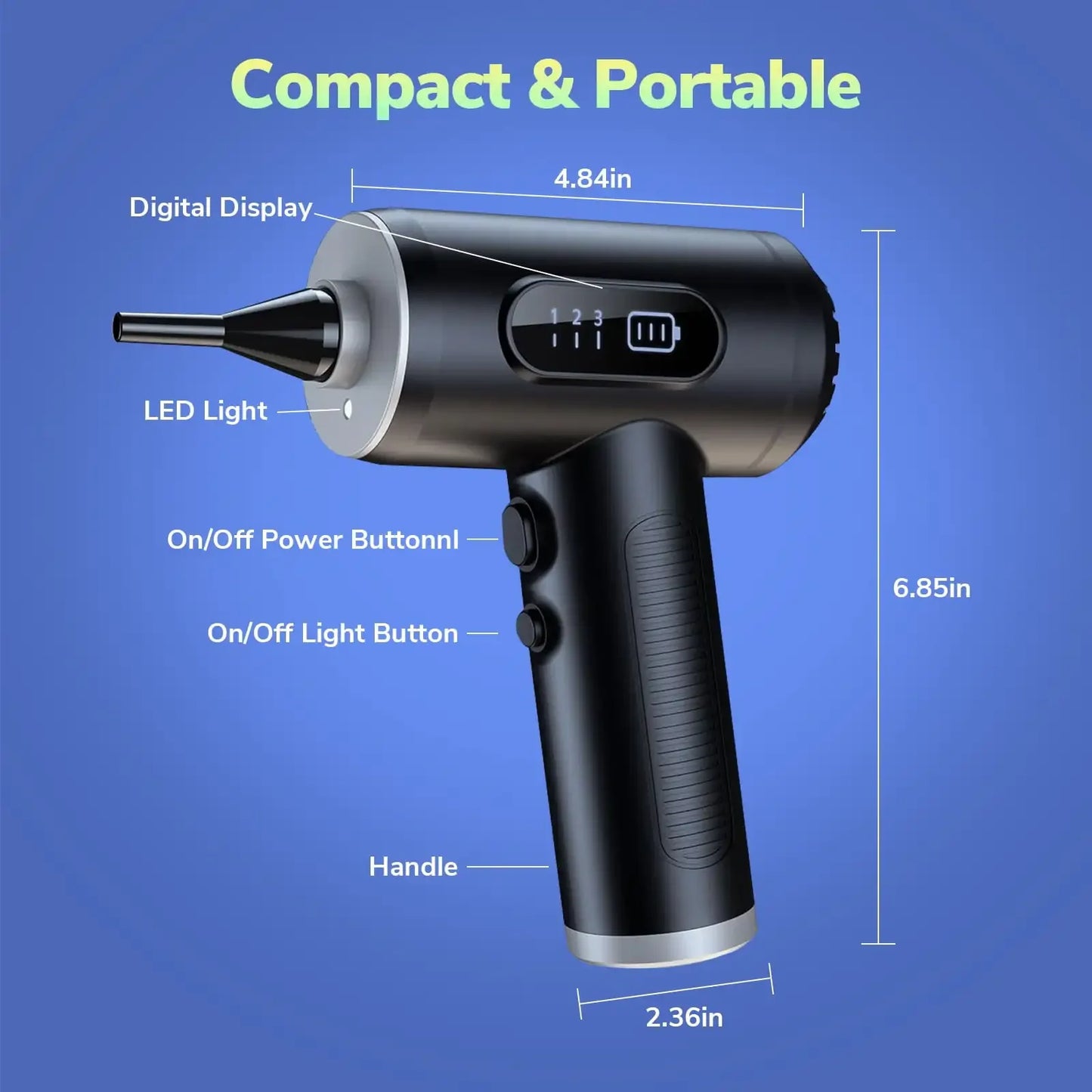 Electric Air Duster, Powerful Compressed Air Blower for Electronics, Car Interior, Pet Hair, and Home Cleaning