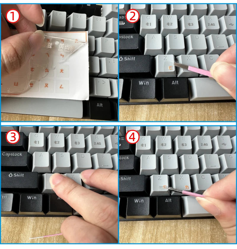 【Russian】Tear-Off Film Keyboard Stickers for Desktop and Laptop Keys, Single Letter Stickers, Transparent Side-Engraved Stickers