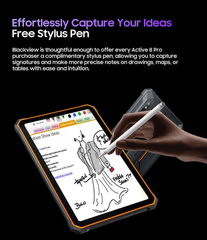 Blackview Active 8 Pro 16GB 256GB Tablet PC 22000mAh Battery Android 14 10.36" inch 2.4K Display 16MP+ 48MP Camera Rugged Tablet