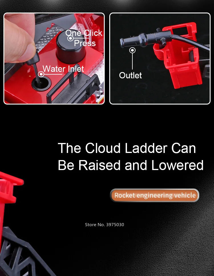 1/32 Fire Engine Car Toy Model with Sound Light Ladder Fire Truck Wheel Pull Back Sprinkler Rescue Vehicle Boys Decoration Gifts