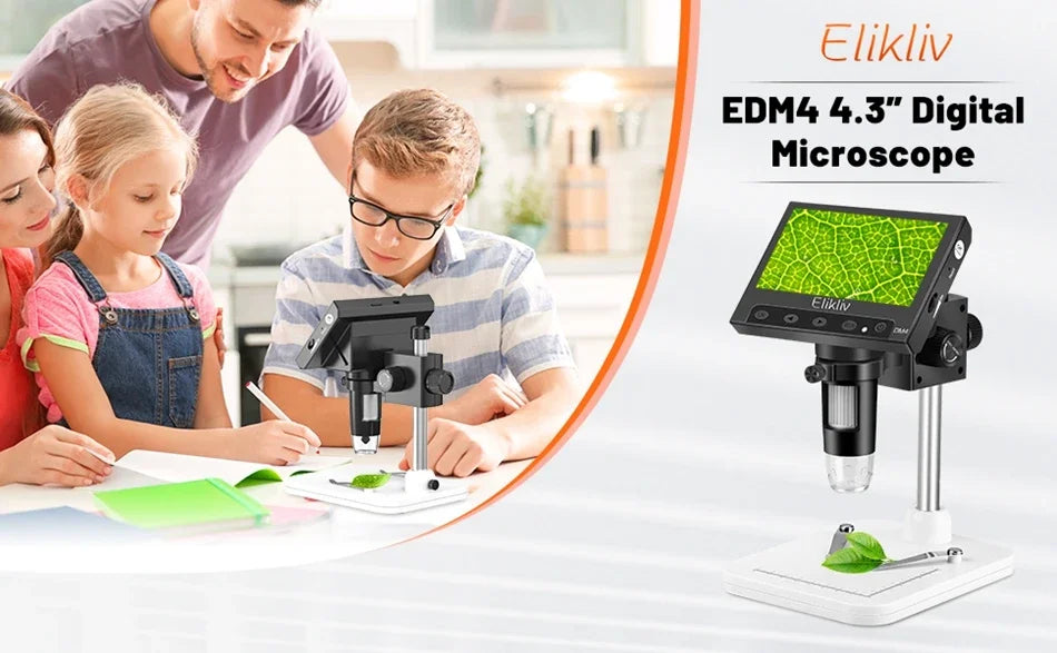 Elikliv DM4S 4.3 Inch LCD Digital Microscope 1000X LED 1080P Video Camera Microscope For Electronics Soldering Phone Repair Coin