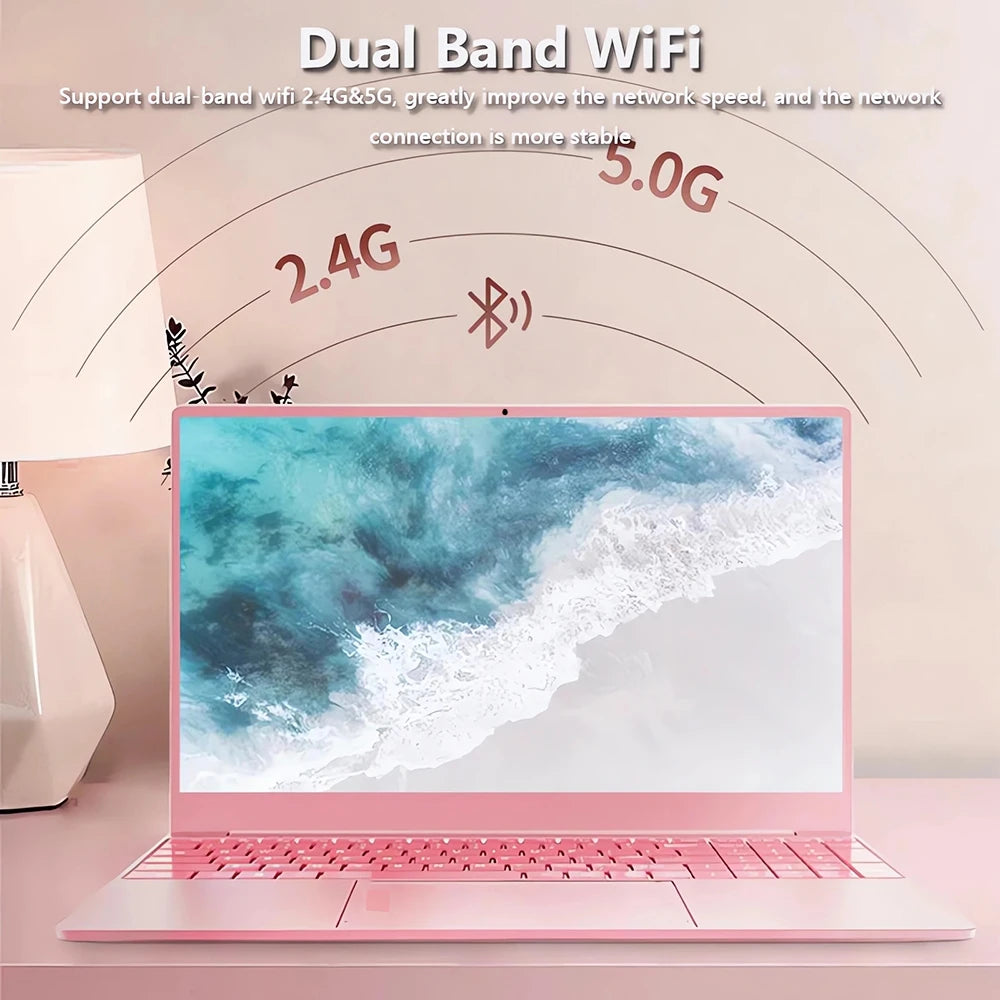 AKPAD 11th Gen Intel Celeron N5095 Laptop  Windows10/11, Max 32GB RAM,128gb- 2TB SSD, 2.4G/5G WiFi, BT, Girlish style Pink Keybd