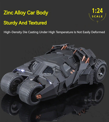 Alloy 1:24 Batmobile Diecast Model Toys Car Collectible Sound Light Doors Opened Rear Wheel Suspension Armored Cars for Kid Gift