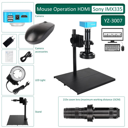 60MP 4K UHD Digital Microscope For Electronics 215x 5x Electronic Magnification Soldering Microscope Software WithSturdy Bracket
