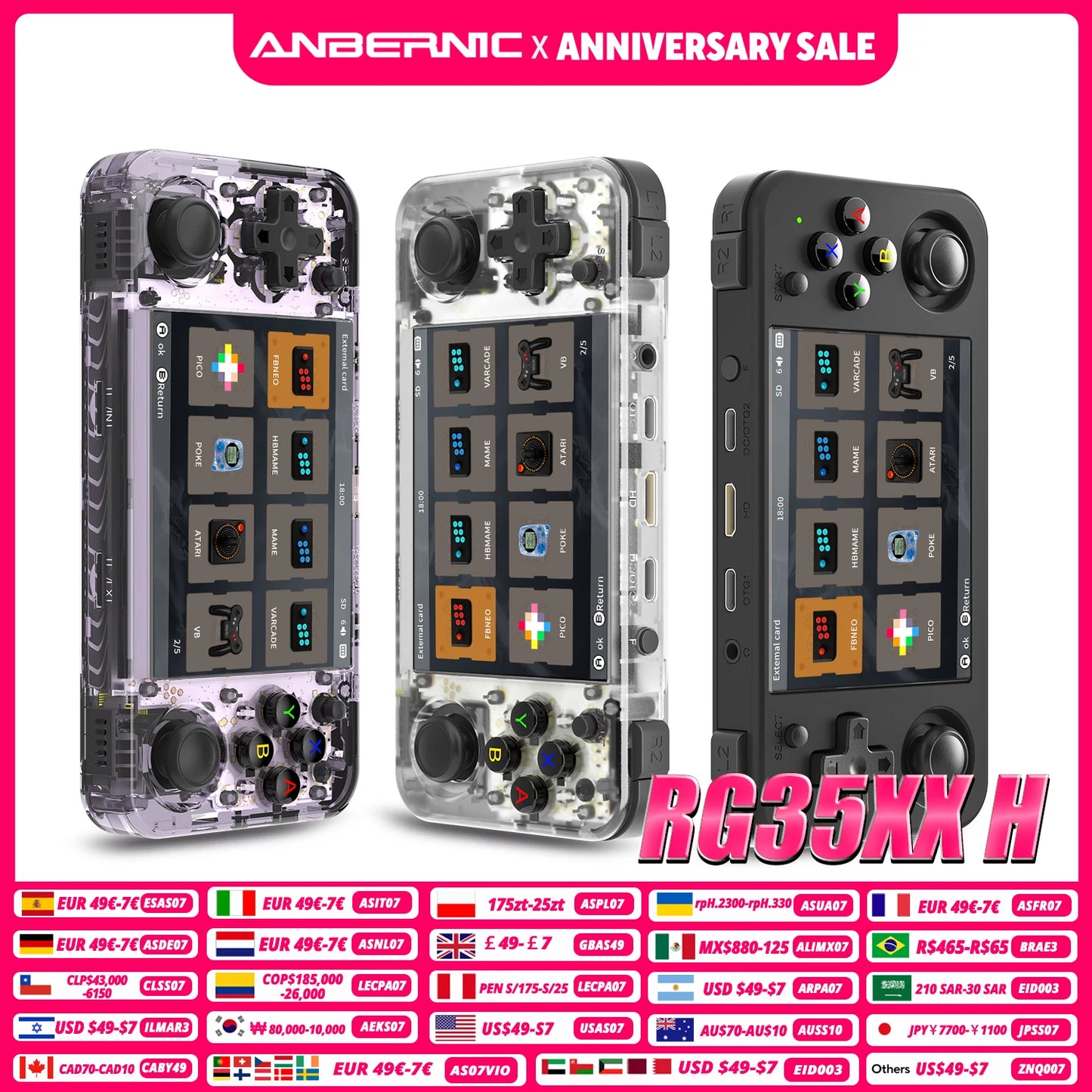 ANBERNIC RG35XX H 64Bit and-held Consoles For Playing Video Games 3.5-inch IPS 640*480 Screen Retro Game Player 3300 mAh Battery