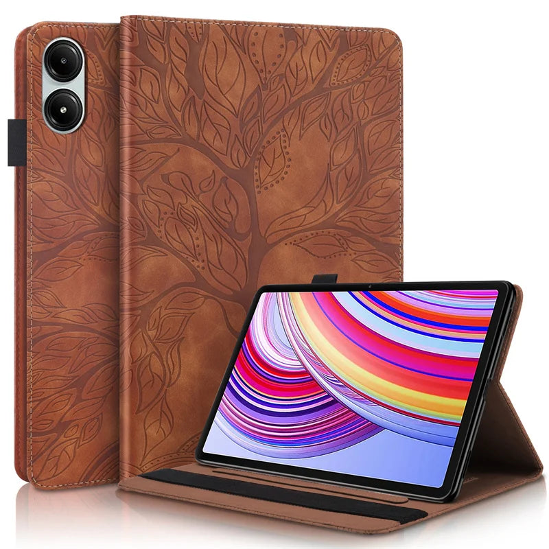 Funda for Redmi Pad Pro Case 12.1 inch 2024 Tree Embossed Stand Back Shell for Xiaomi Poco Pad 12 1 Case Cover Tablet Case