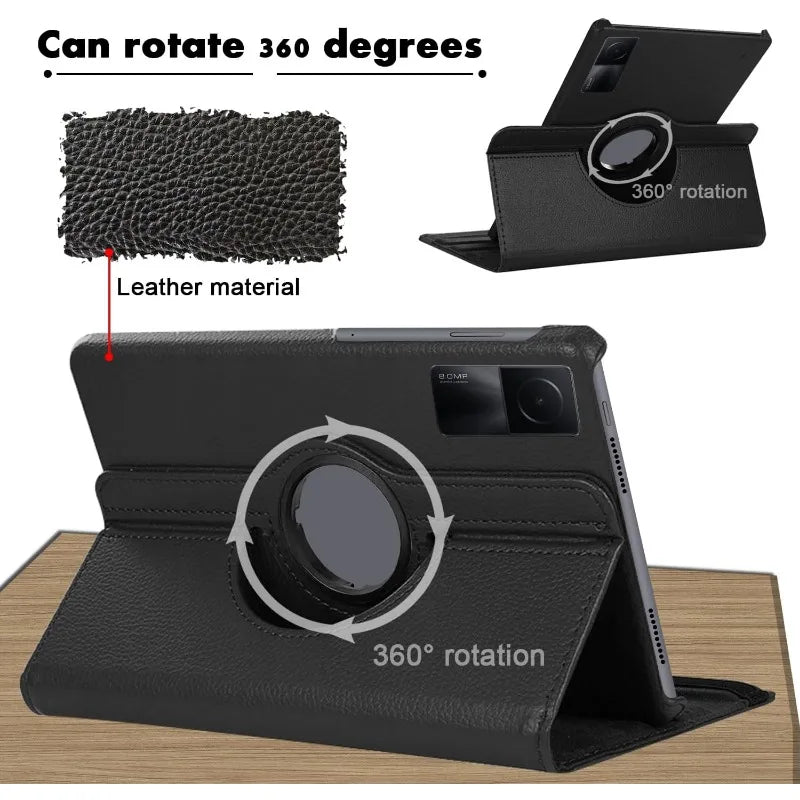 360 Degree Rotating Case For Xiaomi Redmi Pad SE Cover 11inch 2023 PU Leather Tablet Cover Redmi Pad SE (11")Stand Holder Hoster