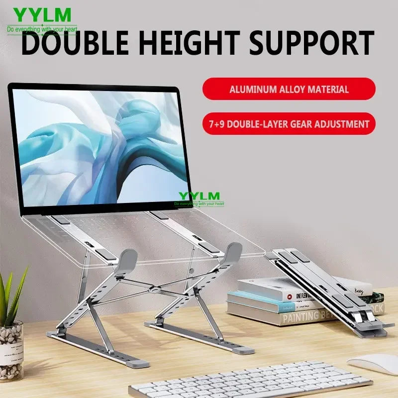 Portable Aluminum Alloy N8 Notebook Stand Desktop Computer Bracket Foldable Double Layer Suspension Style Office Supplies