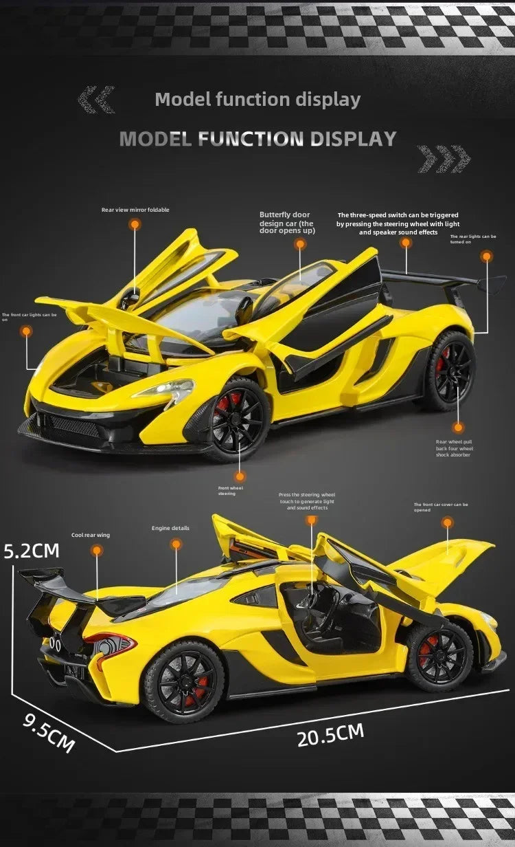 1:24 Scale P1 Supercar Alloy Car Diecast Metal With Sound & Light Model Collect Hobby Model Ornaments Gift For Boys