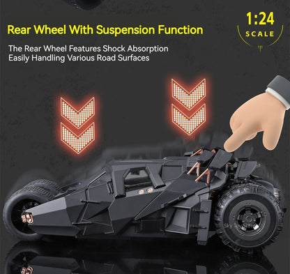 Alloy 1:24 Batmobile Diecast Model Toys Car Collectible Sound Light Doors Opened Rear Wheel Suspension Armored Cars for Kid Gift