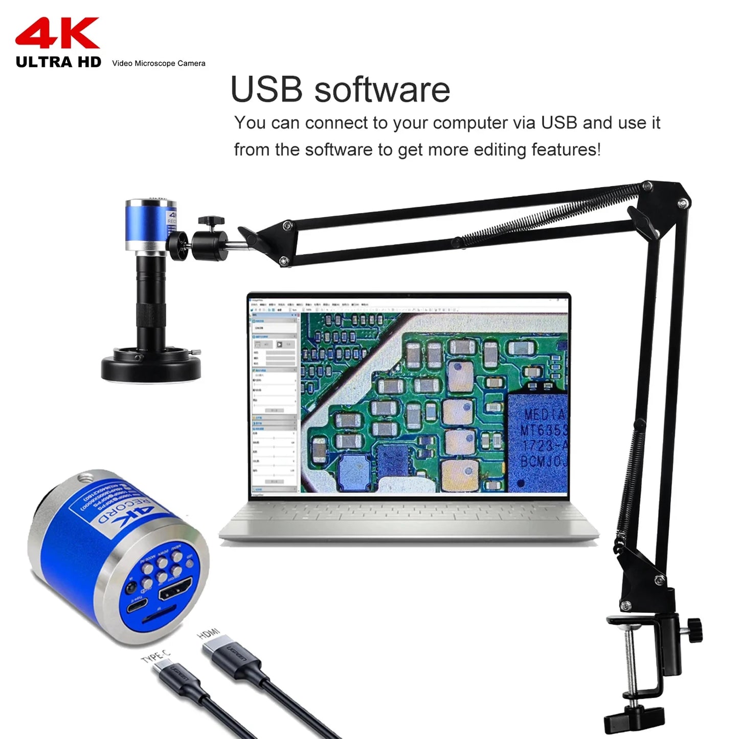 YIZHAN 48MP 4K Electronics Soldering Microscope FULL HD 1080P HDMI Camera USB Software 1-150x Lens Stand Shipping From Europe