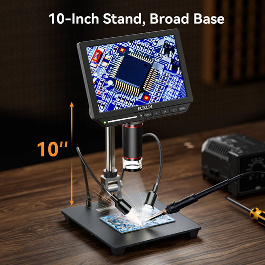 Elikliv EM4K 4K HDMI Digital Microscope for Electronics 8" 2000X Soldering Microscope for PCB Inspection Repair with 10" Stand