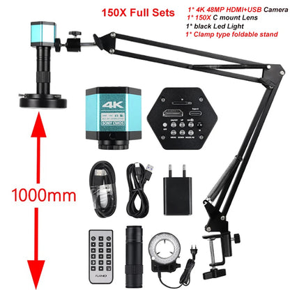 4K 48MP Electronics Digital Microscope Full HD 1080P HDMI USB Video Camera 150X Zoom Lens For Welding PCB Soldering Repair Phone