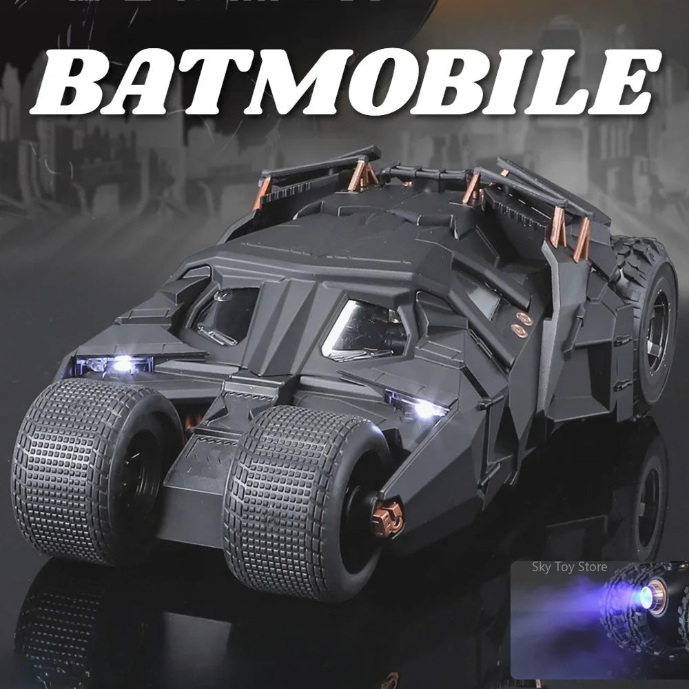 Alloy 1:24 Batmobile Diecast Model Toys Car Collectible Sound Light Doors Opened Rear Wheel Suspension Armored Cars for Kid Gift