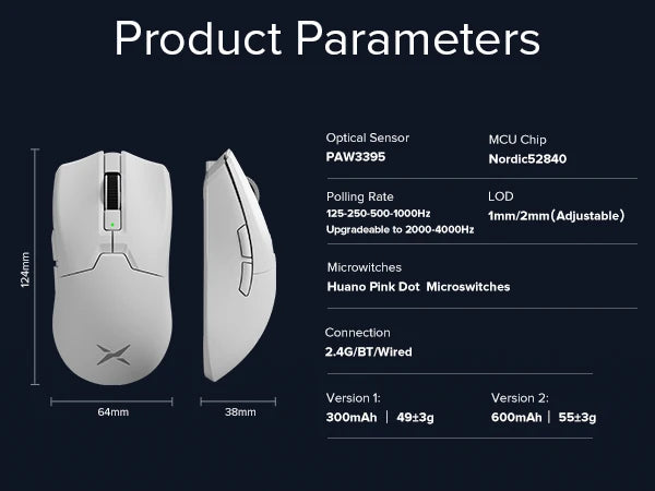 Delux M800ULTRA Gaming Wireless Lightweight Mouse Tri-mode Connection PAW3395 4K 26000DPI Nordic MCU Programmable Macro for PC