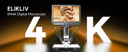 Elikliv EM4K 4K HDMI Digital Microscope for Electronics 8" 2000X Soldering Microscope for PCB Inspection Repair with 10" Stand