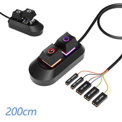 Logo PC Extension Switch 200cm Computer Desktop On/Off Switch Motherboard External Start Extension Cable Key With RGB LED Lights