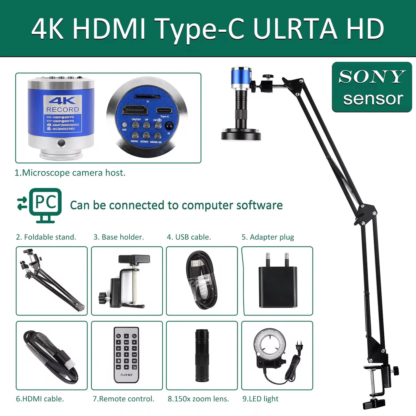 YIZHAN 48MP 4K Electronics Soldering Microscope FULL HD 1080P HDMI Camera USB Software 1-150x Lens Stand Shipping From Europe