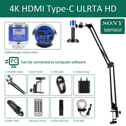 YIZHAN 48MP 4K Electronics Soldering Microscope FULL HD 1080P HDMI Camera USB Software 1-150x Lens Stand Shipping From Europe