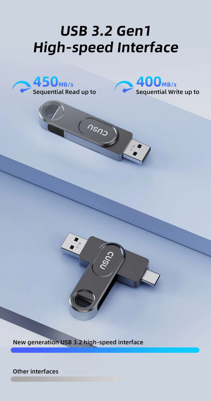 CUSU USB 3.2 Solid State Pen Drive 128GB 256GB 512GB 520MB/s Type C USB Flash Drive Free Shipping Item for Laptop Phone