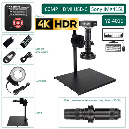 60MP 4K UHD Digital Microscope For Electronics 215x 5x Electronic Magnification Soldering Microscope Software WithSturdy Bracket