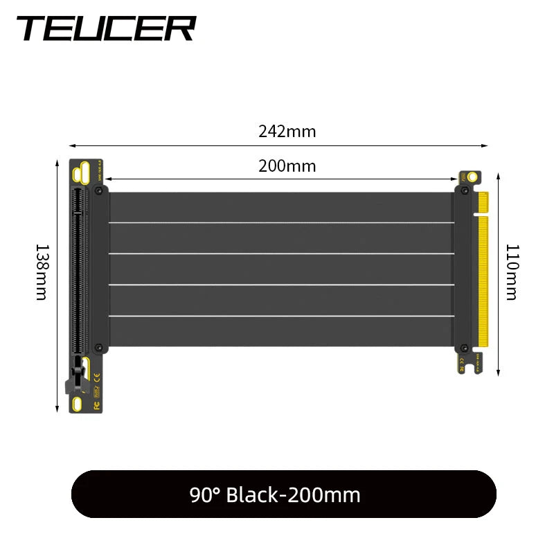 TEUCER PCI-E 4.0 X16 Riser Cable Video Card EMI Shielded High-Speed Flexible Extender PCI Express Gen 4 GPU Extension Cord