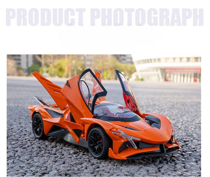1/24 Scale Apollo EVO Alloy Sports Car Model Metal Diecast Miniature Toy with Pull Back Sound Light Vehicles Boys Birthday Gift