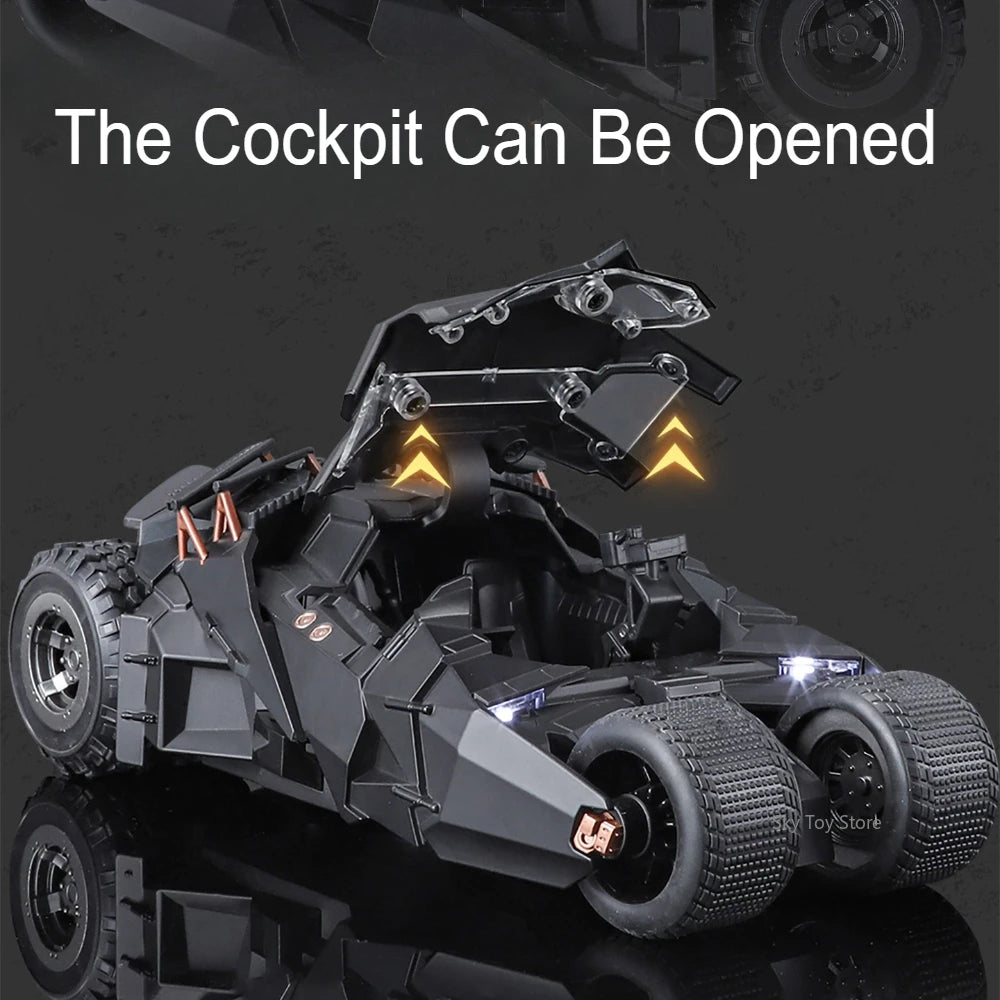 Alloy 1:24 Batmobile Diecast Model Toys Car Collectible Sound Light Doors Opened Rear Wheel Suspension Armored Cars for Kid Gift
