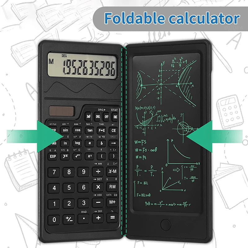 Solar Powered Scientific Calculator & 6 Inch Writing Tablet Foldable 10 Digit LCD Display For Office Student Teachers Accountant