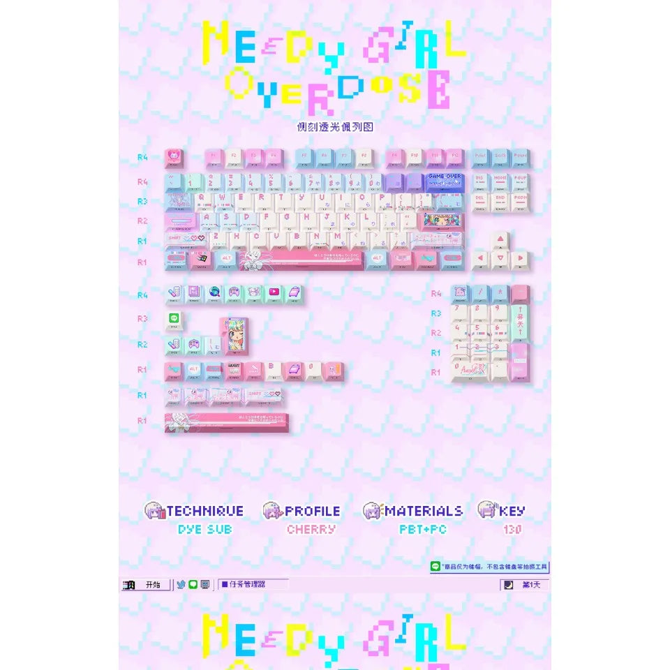 Anime Anchor Girl Theme Keycaps Set Customized PBT Sublimation Cherry Profile Keyboard Caps for Mechanical Keyboard Accessories