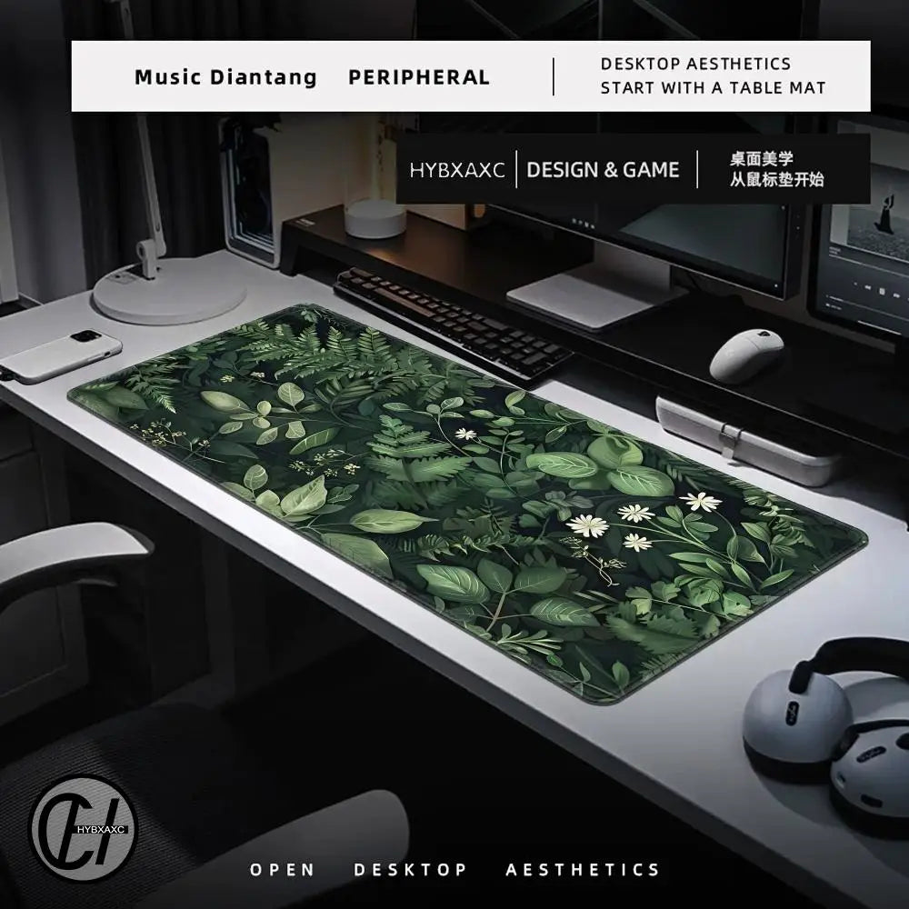 Forest Gaming Mouse Pad Vintage Floral Green Leaves Aesthetic Large Gaming Mousepad Gamer Desk Mat Nature Inspired Desk Mat