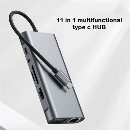 USB Type C Hub 11 in 1 Type-C to 4K HDMI-compatible VGA Adapter RJ45 Lan Ethernet SD TF PD 3.5mm Audio/Mic for MacBook Pro Air