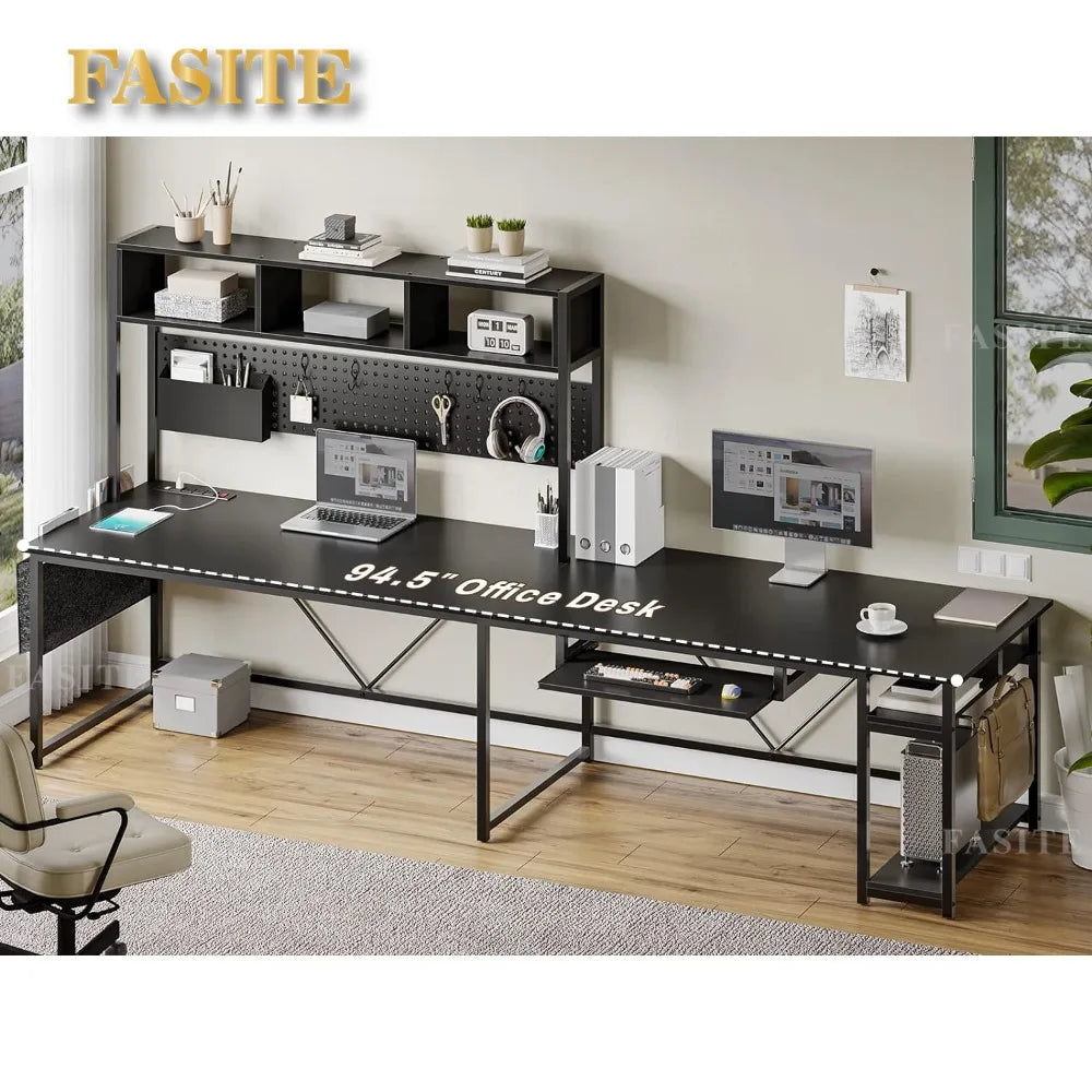 L Shaped Gaming Desk, Reversible Computer Desk with Power Outlet and Pegboard, Gaming Desk with Led Lights, Keyboard Tray