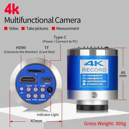 4K 48MP HDMI TYPE-C Microscope With 360° Adjustable Arm, 0-150X Magnification for Electronics Repair  EU/US/MX/Brazil Warehouse