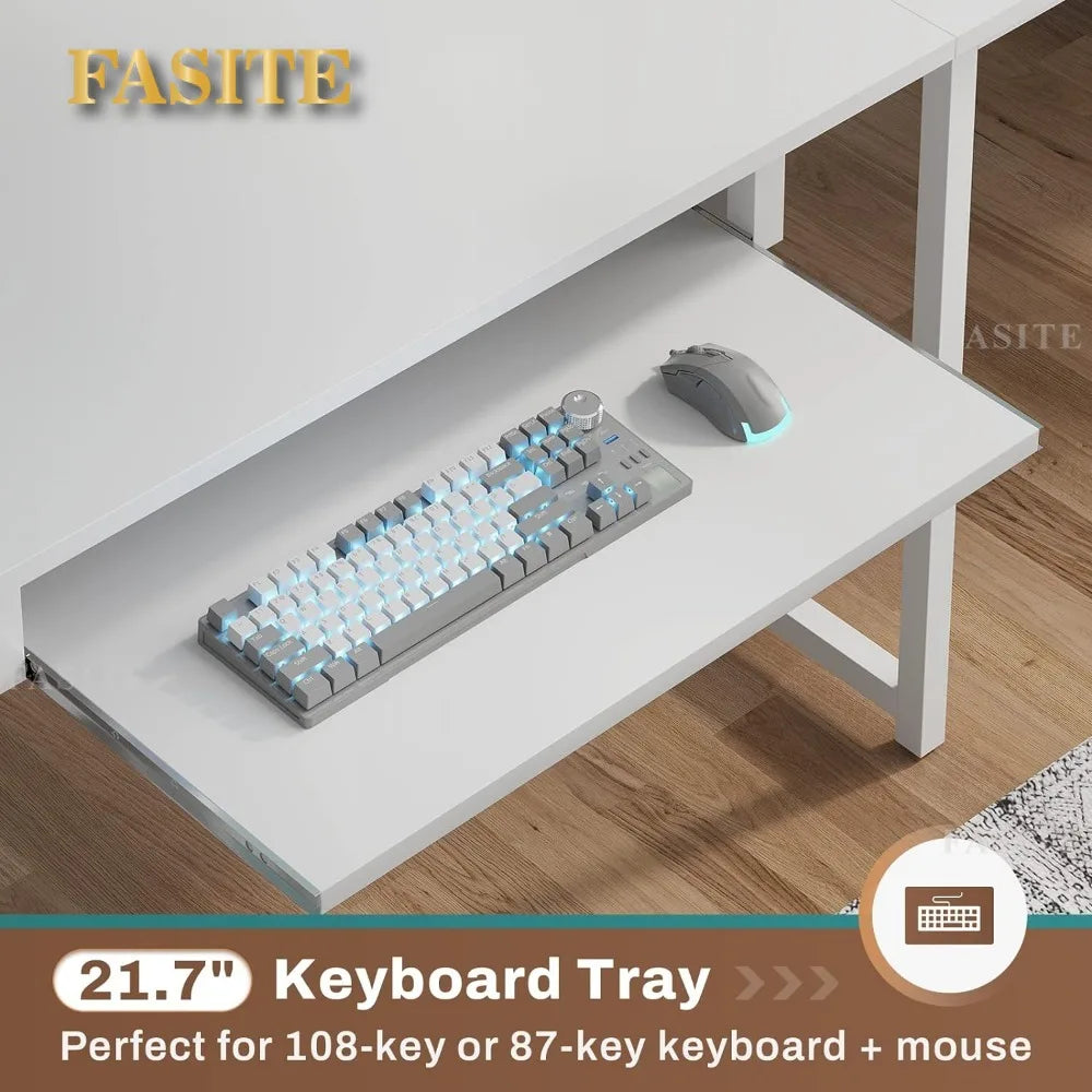 L Shaped Gaming Desk, Reversible Computer Desk with Power Outlet and Pegboard, Gaming Desk with Led Lights, Keyboard Tray