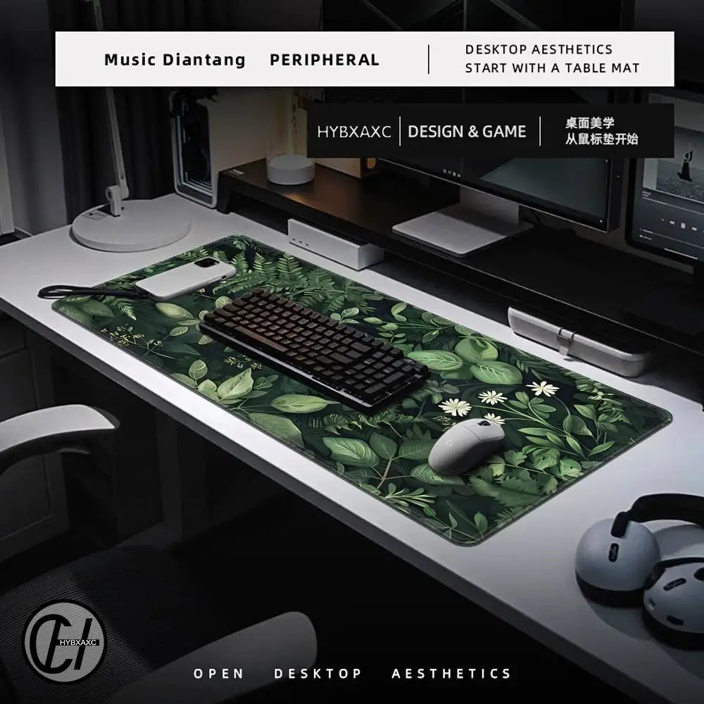 Forest Gaming Mouse Pad Vintage Floral Green Leaves Aesthetic Large Gaming Mousepad Gamer Desk Mat Nature Inspired Desk Mat
