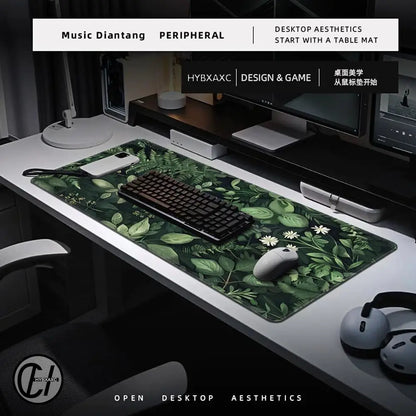 Forest Gaming Mouse Pad Vintage Floral Green Leaves Aesthetic Large Gaming Mousepad Gamer Desk Mat Nature Inspired Desk Mat