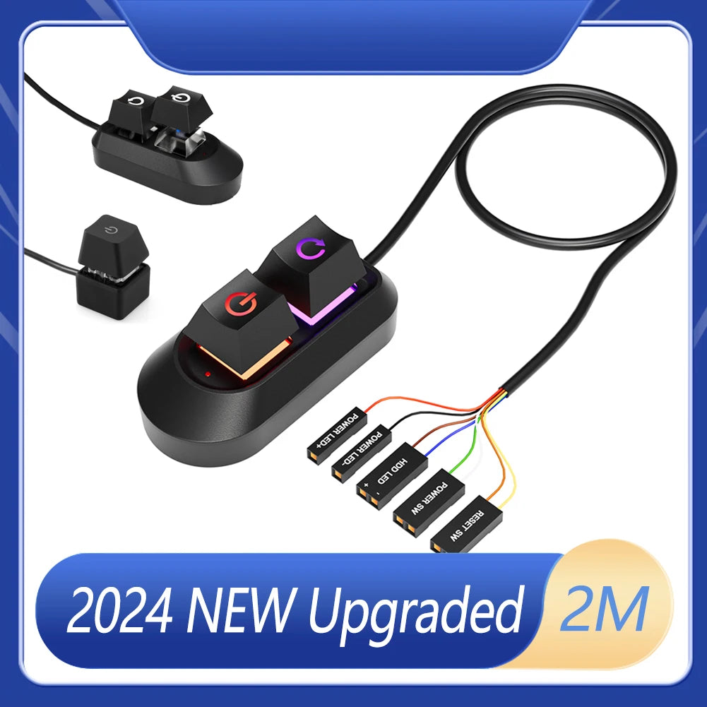 Logo PC Extension Switch 200cm Computer Desktop On/Off Switch Motherboard External Start Extension Cable Key With RGB LED Lights