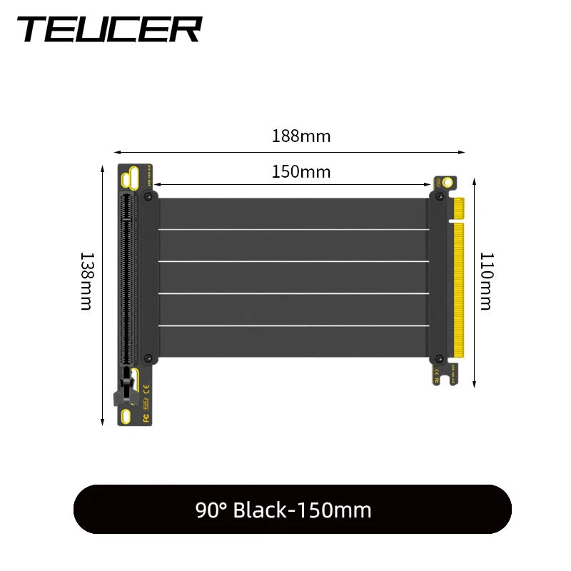 TEUCER PCI-E 4.0 X16 Riser Cable Video Card EMI Shielded High-Speed Flexible Extender PCI Express Gen 4 GPU Extension Cord