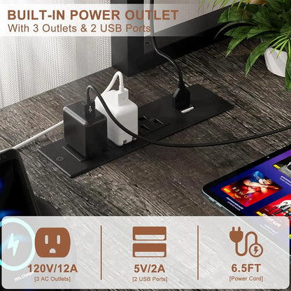 L Shaped Gaming Desk with Power Outlets & LED Lights, Small L- Shaped Desk Computer Corner Desk with Monitor Stand, Customized