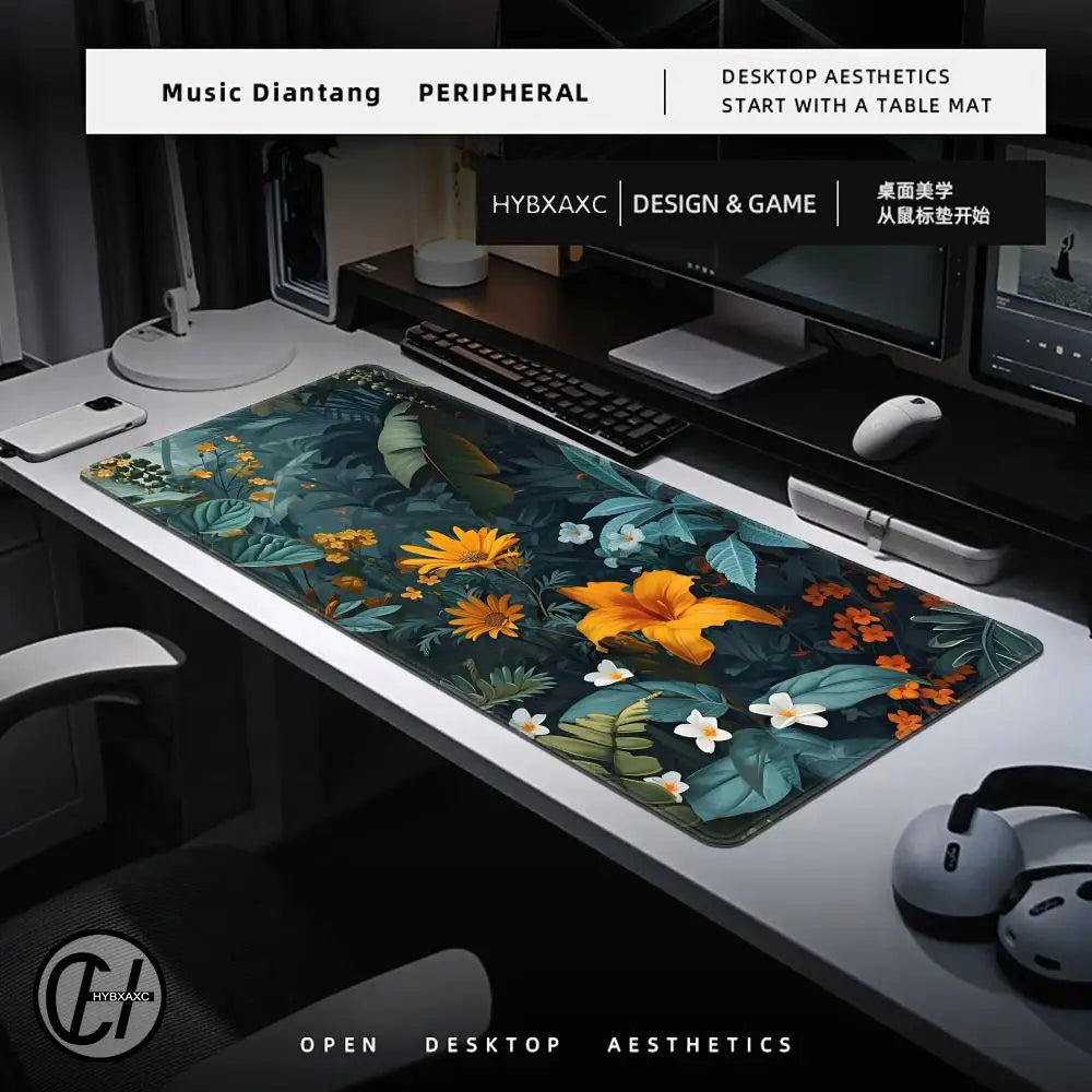 Forest Gaming Mouse Pad Vintage Floral Green Leaves Aesthetic Large Gaming Mousepad Gamer Desk Mat Nature Inspired Desk Mat